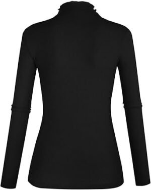 POPZONE Women Lettuce Trim Mock Neck Long Sleeve Slim Fit Ribbed Knit Tee Shirt Tops