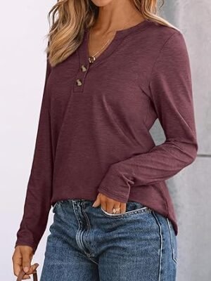 AUTOMET Women Long Sleeve Shirts 2025 Fall Henley Dressy Casual Tops Trendy Blouses Cute TShirts Outfits Clothes