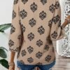 SHEWIN Women Casual V Neck Floral Print Chiffon Blouses 34 Sleeve Boho Summer Tops Shirts