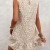 SOLY HUX Women Ruffle Hem Sleeveless Tank Dress Round Neck Casual Jacquard Hem Smock Summer Mini Dresses