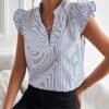 Floerns Women Striped Ruffle Cap Sleeve Tops Summer Blouse Tops V Neck Business Causal Outfits for 2025