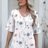 Zeagoo Womens Tops Casual V Neck Shirts Floral Solid Blouse Ruffle Tunics 34 Sleeve Tshirt SXXL
