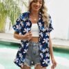 LOMON Women Summer Hawaiian Shirts Floral Short Sleeve Button Down Shirts Hawaii Tropical Beach Tops Outfits