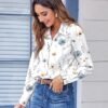 Zeagoo Button Down Shirts for Women Dressy Floral Printed Long Sleeve Blouse Business Casual Work Tops