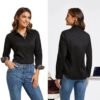 WARHORSEE Womens Cotton Button Down Dress Shirt Long Sleeve Easy Care Dressy Work Tops Business Casual Blouses for Women