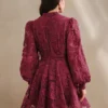 Women's Spring Dress, Elegant Floral Embroidery Mesh Lantern Sleeve Collared Waist